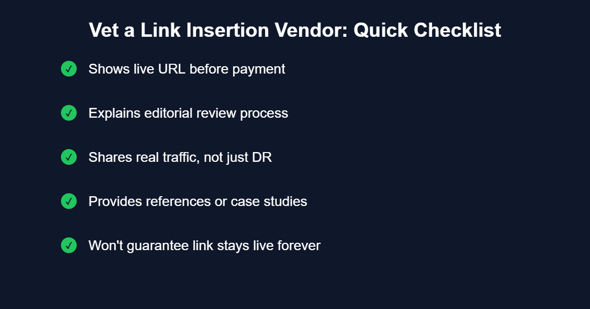 vet a link insertion vendor checklist